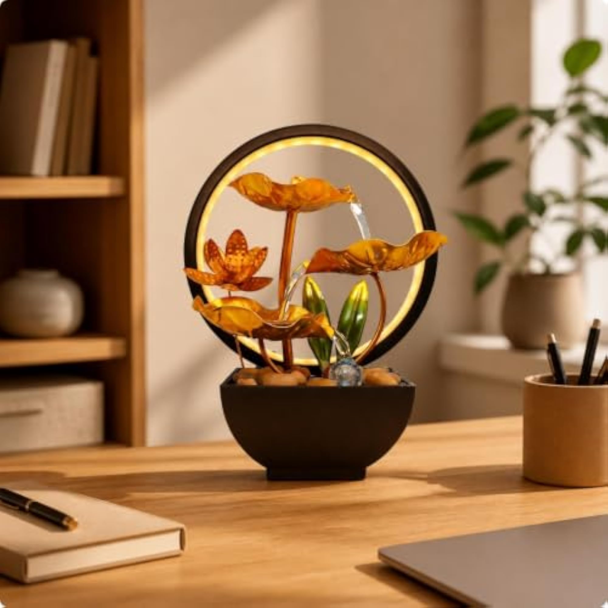 USB-Powered Tabletop Water Feature with LED Loop