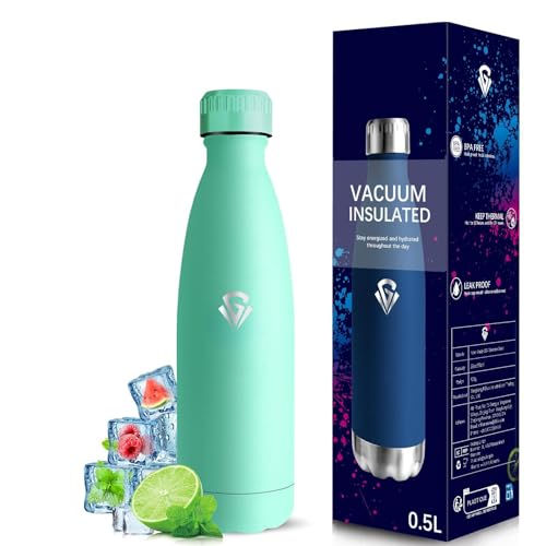 Grsta Garrafa de Água em Aço Inoxidável - 500ml - Cantil Térmico, Garrafa de Água, À Prova de Fugas, sem BPA, Duplo Isolamento, Cantil Infantil para a Escola, Viajar, Escritório, Campismo
