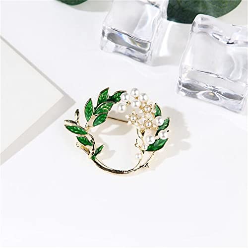 Junyy Dainty Enamel Gardenia Flower Pearl Brooch For Women Girls Lapel Wedding Breastpins Corsage(Green) One Size #TOP1