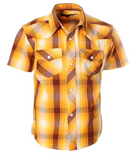 Image of Gioberti Boys Casual Western Plaid Pearl Snap-on Buttons Short Sleeve Shirt