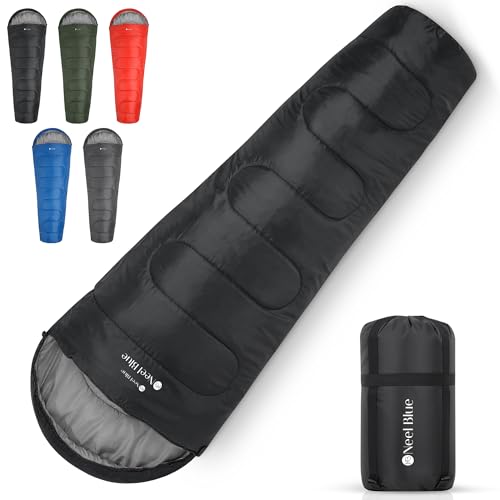 WedDecor All-Season Mummy Sleeping Bag for Camping Black – Insulated, Water-Proof & Portable – Hooded Sleeping Bag for Adults – 220cm x 85cm – Ideal for Hiking & Backpacking