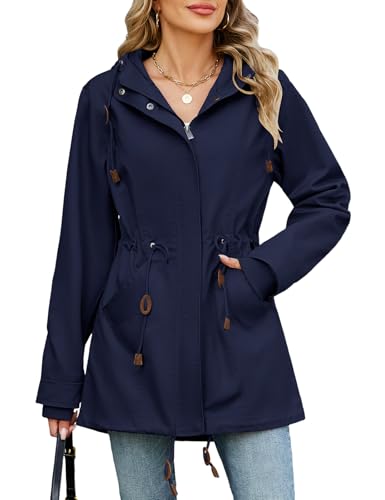 Tuopuda Veste Femme mi Saison Parka Légère avec Capuche Décontracté Manteau Printemps Veste Militaire Zippée Jacket Coat Automne Blouson(Bleu marine,XL)