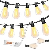 smareal 200FT LED Outdoor String Lights - Ultra Long Waterproof with 60+2 Shatterproof Edison S11 Bulbs, 2700K Outside Hanging Lighting Commercial for Garden, Porch, Deck, Backyard, Balcony Decor