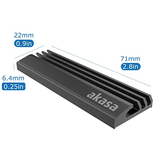 Akasa M.2 SSD radiator, aluminiowe żebra radiatorowe, z taśmą termiczną, pasuje do M.2 2280 SSD, kolor szary, 71 x 22 x 6,4 mm, A-M2HS01-BK