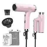 LURA Auto Dual Voltage Hair Dryer for International Travel,Travel HairDryers with Difffuser,Small Portable Blow Dryer for Women(Pink) Lightweight,Compact Mini Blowdryers with Folding Hand for Kids