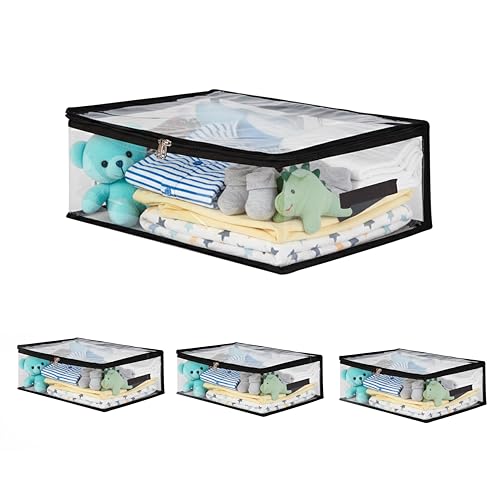 Image of Transparent Plastic Clothes Storage Bag(Pack of 4) |Clothes Organiser for Wardrobe | Saree Covers with zip |Saree Organizer for Wardrobe |Saree Bags Storage (PACK OF 4)18x12x6.5,inch