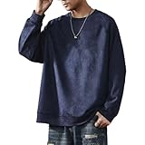 [Yeagio] メンズトレーナー 秋服 スエード ビッグシルエット 無地 トレーナー 大きいサイズ レトロ スウェット プルオーバー ゆったり カジュアル クールネック 冬服 春服 トップス