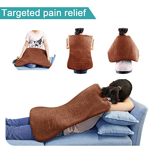 Tech Love XXL Electric Heating Pad for Neck Shoulder and Back Pain Relief with Fixation Strap Moist Heat Pad with Auto Shut Off Extra Large 20" x 28" Coffee