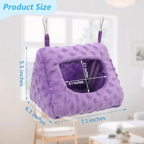 Image of Litewoo Winter Warm Plush Hanging Bird Nest Hammock for Parrots (Purple) | Warm plush, removable cushion, easy clean, metal hooks, for parakeets /cockatiels /budgies /lovebirds /finches, 7.1x6.3x5.5in