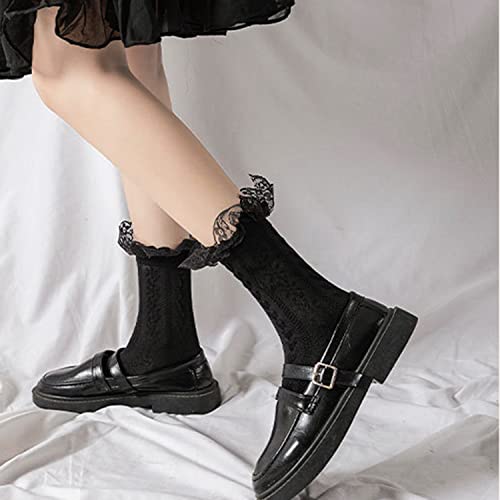 BIVOLU Womens Crew Socks Lace Ruffle Frilly Cotton Cute Princess Ankle Dress Socks for Girl 6 Pack2