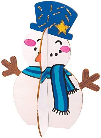 Baker Ross AT158 Wooden Stand-up 3D Snowmen, Christmas Arts and Crafts (Pack of 6), Assorted