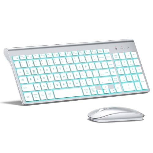 Image of Wireless Backlit Keyboard and Mouse Ultra Slim Combo, TopMate 2.4G Silent Compact 2400DPI Mouse and Scissor Switch Keyboard Set, Batteries Included, for PC /Laptop /Windows /Mac /Gaming - BL Silver White