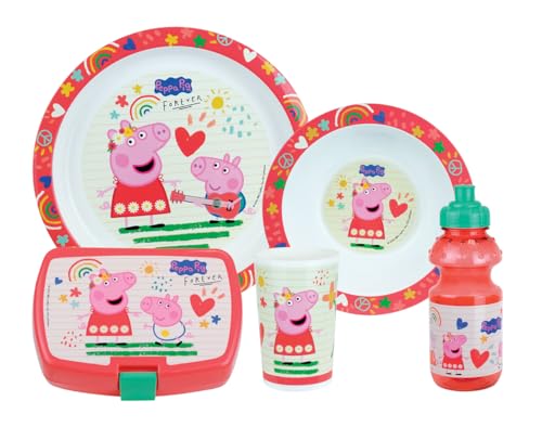 PEPPA PIG LOT VAISSELLE POUR ENFANT AVEC 1 ASSIETTE CREUSE Ø16 CM, 1 ASSIETTE Ø 22 CM, 1 VERRE 220 ML, 1 GOURDE 350 ML ET 1 BOITE GOUTER - VAISSELLE...