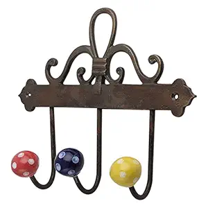 Indian-Shelf Ceramic Wall Hangings- Multicolor Wall Hangers- Dot Wall Hooks- Hanger for Bedsheets- Hooks for Plants- Key Holders for Home- Cloth Hanger- Door Hanger- Robe Hooks- 3 Pack [7 Inch]