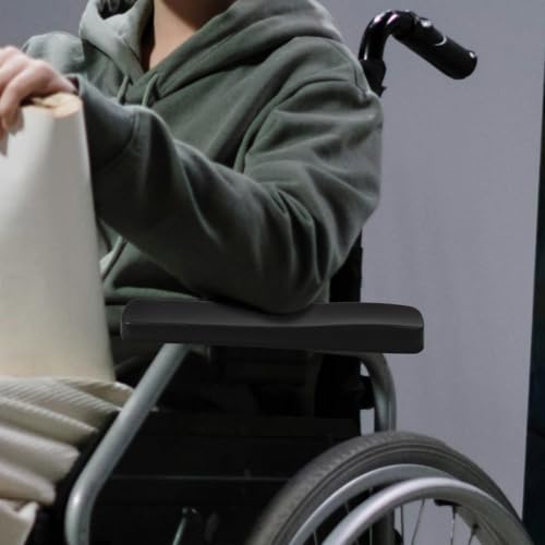 Healeved Gepolsterte Armlehnenbezüge Für Rollstühle, 36,7 Cm, Weiche Pu-Schaum Armlehne Polster Mit Wasserdichtem Bezug Komfortable Armauflagen Ersatz Für Antriebsrollstuhl Zubehör (1 Paar, Schwarz)