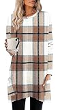 XIEERDUO Early Fall Fashion Womens Long Sleeve Plaid Shirts for Women Losoe Fit Dressy Tunic Tops Fall Clothes with Pockets XL