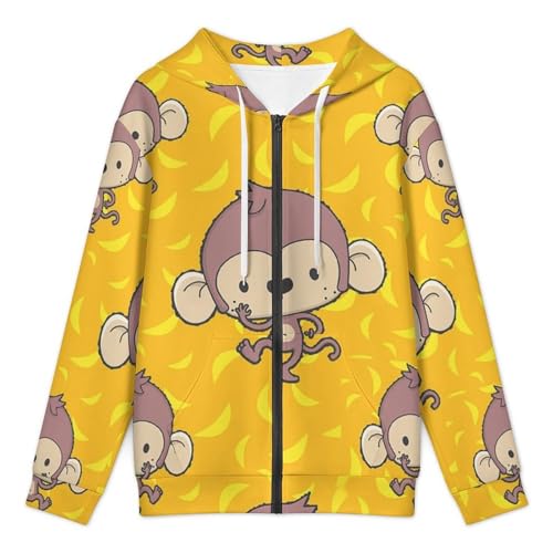 Banana And Monkeys Men's Hoodie Full-zip Hooded Sweatshirt Zip-up Pockets Jackets3