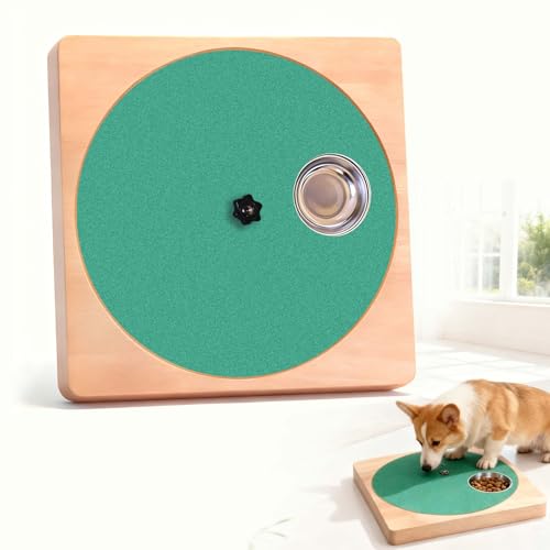 QICIKRASE Wooden Interactive Dog Nail File Scratch Board - Adjustable Resistance Rotating Style with Stainless Steel Treat Bowls for Stress-Free Paw Care (11.81x11.81x1.81)