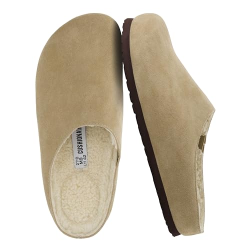 CUSHIONAIRE Heath Genuine Suede Cozy Mens Slippers – Faux Fur