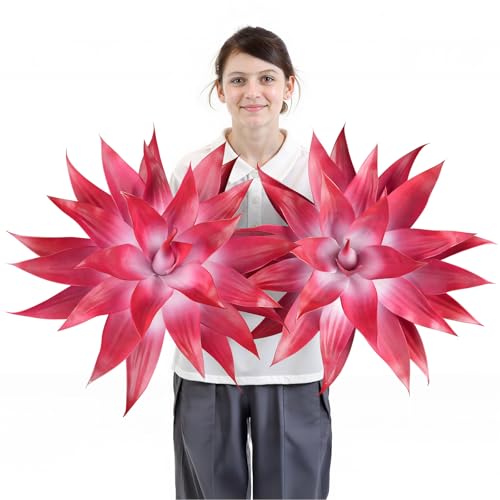 Image of Velener Artificial Agave Plant Set, 28 Inch, Faux Aesthetic Plants for Home Decor, Realistic Fake Red and White Agave Plants Indoor Without Pot, Set of 2
