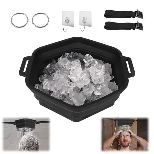 Eis Behälter für Dusch, Tragbares Eisbad Zubehör, Faltbarer Eisbadefass für Kryotherapie, mit Verstellgurt und Fester Haken (×1)