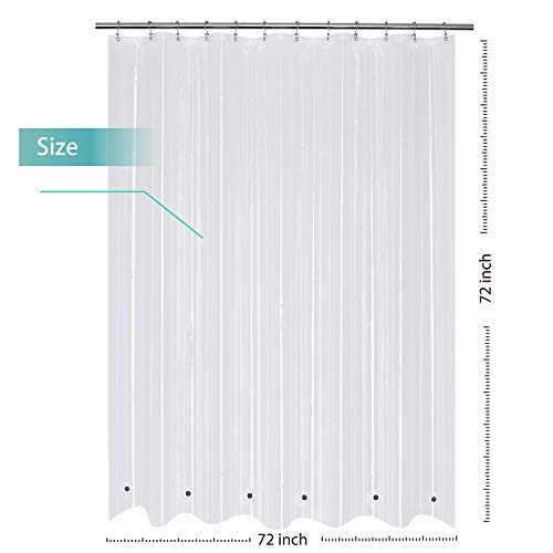 Image of Mrs Awesome Shower Curtain Liner with 6 Magnets Clear Thick PEVA, Premium Waterproof Plastic Shower Curtain Standard Size 72 x 72 inch, Clear