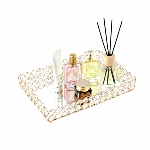 Feyarl Mirrored Crystal Vanity Makeup Tray Ornate Jewelry Trinket Organizer Cosmetic Perfume Bottle Decorative Tray Home Deco Dresser Skin Care Storage (Rectangle 12" x 8") by Feyarl - Used condition - US$16.29