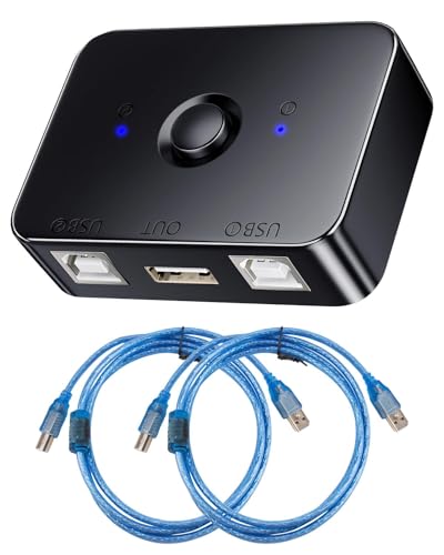 USB 2.0 Printer Sharing Switch, Umschalter Adapter 2 USB Port mit LED, Inklusive 2 * 1,5m 2.0 Druckerkabel, 2 Computer Teilen Sich 1 Drucker Manueller Switcher f&uuml;r PC, Drucker, Scanner