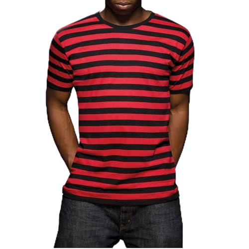 Compatible avec Mantis – T-shirt rétro à rayures pour homme avec look marine, manches courtes col rond, certifié Oeko-Tex 100, coton en conversion, vegan,...