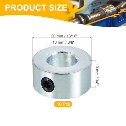 PATIKIL 10mm Bohrung Wellenkragen 20mm OD 10mm Dicke, 10 Stück Klemmring Madenschrauben Set Kohlenstoffstahl Verzinkt mit M5 Gewindestift für Automobilrobotik Maschinenbauin, Silber