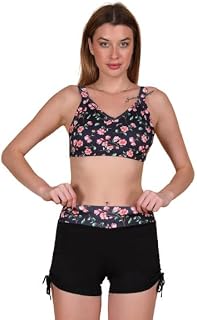 FYTTE Women's 2-Piece Swimsuit Set – Tank Bikini Top & High-Waist Boyshorts, Navy Floral & Navy Price In India