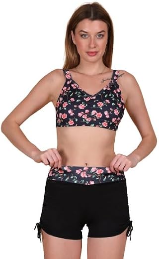 FYTTE Women's 2-Piece Swimsuit Set – Tank Bikini Top & High-Waist Boyshorts, Navy Floral & Navy