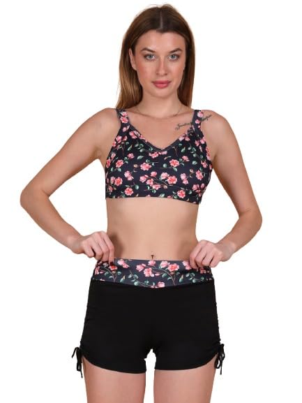 fytte Women's 2-Piece Swimsuit Set – Tank Bikini Top & High-Waist Boyshorts, Navy Floral & Navy-picture-55