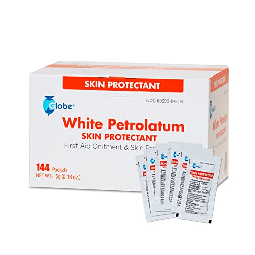 Globe (Box of 144 White Petrolatum Jelly for Dry or Cracked Skin Soothing White Petroleum Jelly for Minor Skin Irritations 5g Foil Packets 144 Packets