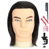 Barber Male mannequin Head Human Hair 12'',training Manikin Head Doll Head for Hairdresser Cutting & Styling, Cosmetology Training Doll Head with Clamp Stand