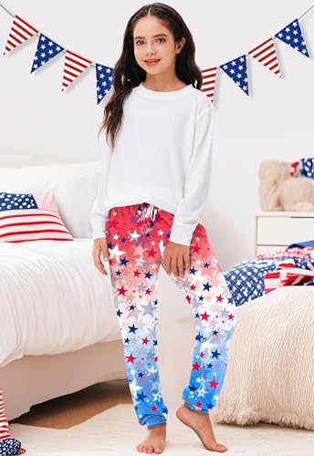 Image of Deerose 4th of July Pants American Flag Drawstring Sweatpants with Pockets 5-14 Years