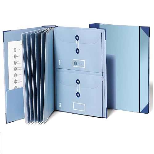 QAONEAY - Document Organizer Folio with Labels: Personal Family Document Organizer Binder - Life Binder Organizer Kit with Pockets, Ideal Family Emergency Binder for Important Documents(Blue)