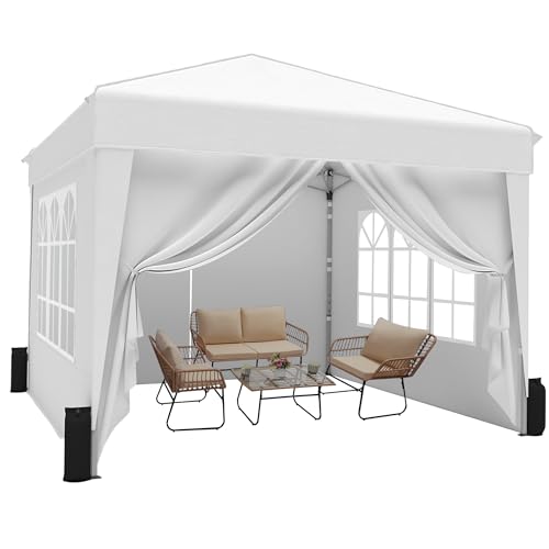 SANWAY 10x10 Pop Up Canopy Tent with Sidewalls x 4 – Easy Setup Canopy Tent, Waterproof, UV-Resistant, Portable with Carry Bag for Outdoor Events, Camping, and Backyard Parties – White