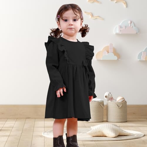 Toddler Baby Girls Dress Long Sleeve Ruffle Dress for Baby Girls Casual Solid Corduroy Little Kids Winter Clothes2
