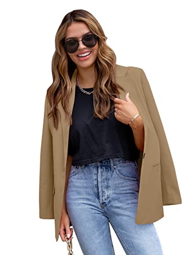 Image of CRAZY GRID Womens Casual Blazer Jacket Long Sleeve Open Front Work Office Blazer Lapel Button Jacket