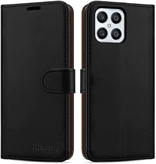 iCatchy for Honor X8 Case Leather Wallet Book Flip Folio Kickstand Card Slots Full Protection Folio Cover Compatible for Honor X8 Phone (Black)