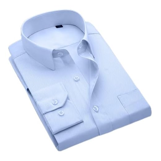 Camisa social masculina de botão de cor sólida casual básica manga longa para trabalho, Azul claro - 1, XGG