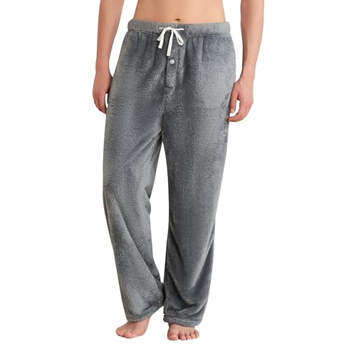 Mens Fleece Soft Pajama Bottoms Warm Lightweight Lounge Sleep Pants with Pockets and Button Fly (dark grey,M)