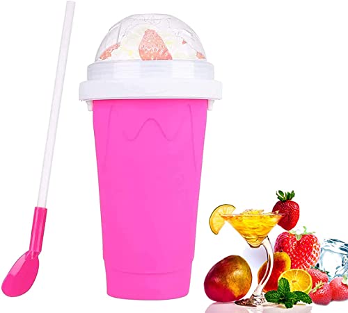 Slushy Maker Gobelet | Slushy Maker Cup Magic Frozen | 2 en 1 paille et cuillère à presser | Slushy Maker Cup | Machine à glace portable faite maison pour allée, rose Cover