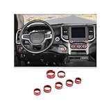 JWWY Radio AC Knobs Air Conditioner Switch Button Center Console Headlight Gear Shift Switch Knob Cover Trim Fit for 2018-2025 Dodge RAM Interior Accessories 7PCS Red