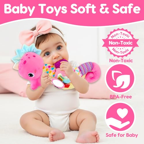 Baby Toys 0-3 0-6 Months, New Baby Girls Boys Gifts Newborn Sensory Toys 0 3 6 6-12 months, Essentials Newborn Baby Musical Soft Tummy Time Toys with Mirror Rattles Teether for Babies Girls Boys - Image 4
