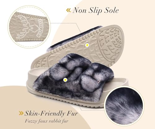 Image of KuaiLu Women's Fluff Slippers Plantar Fasciitis Arch Support Platform Slippers Ladies Fashion Open Toe Faux Fur Sliders Womens House Slipper Size 6-12