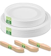 HOMURG Birthday Party Paper Plates and Wood Cutlery 30 Set, 150 PCS White Dessert & Dinner Plate ...
