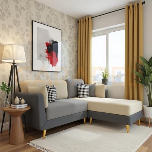 Image of Windsor 4 Seater L Shape Sofa Set for Living Room Grey-Beige (RHS) | Sofa Set 4 Seater | Fabric Sofa Couch for Festival Gifts- 1 Year Warranty