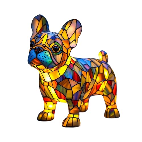 Noaya Stained Animal Lamp - Resin Tabletop Night Light Cute Stained Glass Lamps Retro Art Light for Home Decoration Resin Material Magical and Colorful Dog Night Lights French Bulldog Lamp